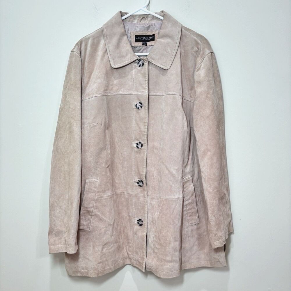 Genuine Suede Leather Jacket Women 18W Pink Beige Overcoat Car Coat Timeless